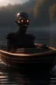 Placeholder: forbidden obsidian boat, charon robot that stares at us like we are the prettiest demon it has ever seen, its such a perfect day, motion blur, smoke, 8k, downlight, soft light, depth of field, photorealism, trending on art station, lotsa detail