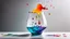 Placeholder: Multicoloured ink drops diffusing gently into a glass vessel full of water