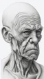 Placeholder: 𝙋𝙧𝙤𝙢𝙥𝙩 highly detailed graphite illustration, A surreal elderly figure with exaggerated anatomical features, heavily wrinkled skin, and an intense, contemplative expression. bald head, thick eyebrows, long beard merge into swirling abstract shapes. Large, expressive hands, one covering the mouth and the other gripping the forehead tensely. Mysterious, introspective, dreamlike, somewhat dark fantasy. #𝙙𝙧𝙚art #prompt