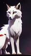 Placeholder: feral, White fur, Werewolf, Red eyes, character, full body portrait, expert, insanely detailed, 4k resolution, cinematic smooth, intricate detail, fluffy, award wining portrait, fox, anthropomorphic fox, werefox, male