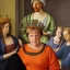 Placeholder: renaissance painting of angela merkel wearing a crown in front of the bundestag