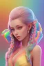 Placeholder: isometric clean art of super beautiful lady, soft lighting, soft pastel gradients, high definition, 3d icon clay render, blender 3d, beautiful, long hair, rainbow hair, rainbow dress, close up