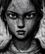Placeholder: black and white portrait of the face of the sadness, ultra realist texture, intricate line, hdr, 8k, ultra symmetrical,dark futur, akira movie, stephen king style, goldorak anime style, octan render
