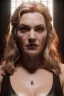 Placeholder: Kate Winslet as evil queen in black leather gown, cleavage, angry, stern look unreal 5, octane render,cinema4d, dynamic lighting, dramatic lighting, 4k, redshift render, highly detailed, hyper realistic