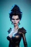 Placeholder: Lene Nystrøm as evil queen in black leather, busty, cleavage, voluptuous, Aqua Lene, angry, stern look. character design by cory loftis, fenghua zhong, ryohei hase, ismail inceoglu and ruan jia. unreal engine 5, artistic lighting, highly detailed, photorealistic, fantasy