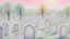 Placeholder: pastel, blurred Paintings of Jewish Cemeteries in the style of monne, with Star of david on the tombstones