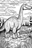 Placeholder: "Design a black and white coloring page with a sophisticated portrayal of a Brachiosaurus in a meticulously rendered prehistoric meadow. Utilize shading, detailed linework, and a 9:11 aspect ratio." .cartoon style, thick line, low detai,no shaping --ar 9:11