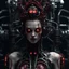 Placeholder: Demonic mechanical creepy aggressive necrophage zombie undead girl with scary red eyes, in a spiky mechanical suit with tubes, dark fantasy horror, Filigree, Aesthetically pleasing, Realistic, Professional photo, 4k, hight resolution, higly detailed, 30mm lens, 1/250s, f/2.8, ISO 100