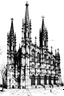 Placeholder: black and white colors only ; sketch of saint jacques cathedral in spain viewed from obradoiro squared; no background