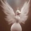 Placeholder: smooth hyper realistic, beautiful Japanese snow bird robot in crown, pale colors, dark cosmos background, extremely sharp detail, finely tuned detail, ultra high definition, 8 k, unreal engine 5, ultra sharp focus, accurate sword wings, positive smile, lot of details, fit within portrait, Ambiance winter, perfect composition, perfect hair, perfect hands, finger up gestures