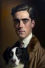 Placeholder: Make me a oil portrait of a very rich person that is 27 Years old from 1920 with a dog