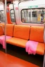 Placeholder: Métro with cosy seats, orange, pink, hippie, wool, with blankets