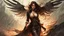 Placeholder: women, beautiful, steampunk, dusty brunette, long square, large steampunk black wings, sword, steam, dynamic pose, rain, wind, ashes, flashes of fiery threads, sketch art, fine lines, grunge, sensual, darkness, dark colors, by Raymond Swanland & Alyssa Monks & Anna Razumovskaya