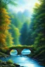 Placeholder: Water river forest bridge sky clouds line art