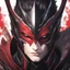 Placeholder: A headshot of a handsome, male villain in his late 20's, scar on one cheek, he radiates raw dark power, wearing red and black leather fantasy armor, intricately detailed, anime style, 8k resolution, medieval background