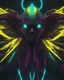 Placeholder: cosmic environment, rotten fallen archangel, ((yellow glowy eyes)), biomechanical, eerie, creepy, nightmarish, neons bright colors, splash of teal and magenta, light particles, bioluminescence, Mschiffer, wallpaper art, UHD wallpaper