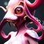 Placeholder: leaning pose, slobber octopus , pink short hair, latex suit, full body, squid, nice end of darkness Dark Woman Little Horns Little Horns Sad Eyes dual soul fire girl soul fire cute realistic hell Dark Realistic Cuteintricate detail , portrait, high lighting, Gradient background,