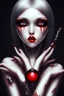 Placeholder: girl, cute, beautiful, creepy, white eyes, red lips, black hair with bangs, goth, close up portrait