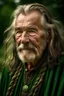 Placeholder: portrait of a handsome 80 year old highlander with long hair, earthbound, his favorite colors green, his favorite place is in the wood or in the garden