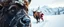Placeholder: creature with eyes of hound bison reindeer yoga man with the snow flake pattern in the pupils in running in the snow in the snowy mountain with santa