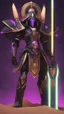 Placeholder: A close picture to Ramattra nemesis form egypt them in overwatch art style with black color and neon purple details in Desert