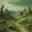Placeholder: An olive green wasteland near an abandoned plague town painted by Henri-Robert Bresil