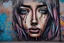 Placeholder: beautiful crying female face in graffiti on wall