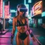 Placeholder: street photography of a woman on the street, night time, cyberpunk neon lights, 16mm , perfect photography, 1980's,vhs footage,wearing futuristic VR,bikini,bending,low light,shot by jvc gr-sz7,glitch,back to the future