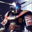 Placeholder: masterpiece robot samurai with yakuza tatu, atmospheric, realistic, unreal engine, cosmic galactic background, cinematic lighting, octane render, random colors, cosmic ambiance, art by Yoji Shinkawa