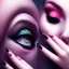 Placeholder: a ugly princess wearing a lot of makeup and painted nails, with pink lipstick and black eyeliner, dramatic, dramatic lighting, volumetric lighting, hyperrealism, 8k, high quality, photorealistic, lot of details