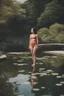 Placeholder: [Modern] A woman in swimsuit around a pond