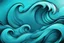 Placeholder: a background of a fun stylized waves with smooth black linework, blue teal tones, surf culture, kawaii cute
