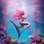 Placeholder: Underwater, Pink mermaid princess swimming, pink sea castle in background, magical