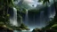 Placeholder: jungle palms waterfall rock temples fantasy