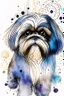 Placeholder: Abstract wet watercolour of a Shih tzu ink lines, interlinked circles,detailed focus on eyes