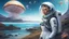 Placeholder: blond haired woman in a spacesuit, on the shores of an alien world, with mushrooms, with jellyfish tentacles floating in the air, photorealistic, Detailed Matte Painting, Deep Colour, Fantastical, Intricate Detail, sunshine, blue sky