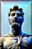 Placeholder: Ultra Realistic image, Roman sculpture, white marble material, Lionel Messi, gold crown of natural thorns, god crown, Miguel Angel style, sun rays background, waist up portrait, epic, celestial, cinematic lighting, God lights, 4k resolution, smooth details, soft lighting, unreal engine 5, art station, substance 3d.