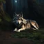 Placeholder: small wolf lying on its side on the ground photo realistic, 4k, dark fantasy