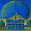 Placeholder: A lone house with trees and a moon René Magritte Max Ernst pointillism decal bas-relief expressionism