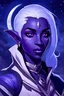 Placeholder: Dungeons and Dragons portrait of the face of a conventionally attractive young adult drow rogue blessed by Eilistraee. She has purple skin and is surrounded by moonlight.