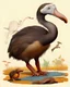 Placeholder: John James Audubon-like illustration of a fully uncropped Dodo bird and a Platypus in a landscape of warm yellows, warm reds, and warm blues