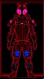 Placeholder: dibujo de contorno de un Samurái negro y rojo con traje cyberpunk full body