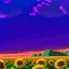 Placeholder: purple sky full of stars, sunflower field, floating ruins of an asian village, anime, high res, makoto shinkai