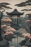 Placeholder: Somber Japanese garden in art deco style