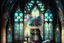 Placeholder: Cute chibi antropomorphic bioluminescent cat priest in a gothic church, tiffany glass windows extremely detailed intricate very attractive beautiful high definition crisp quality Nicoletta Ceccoli Catrin Welz-Stein Meghan Duncanson Dee Nicerson Naoto Hattari