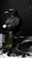 Placeholder: black vein, human veins, mixing together a lot of them, like a forest, big and small veins a lot of them, a crow standing an alcohols bottle