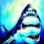 Placeholder: Epic oil Drawing of Photorealistic dramatic hyperrealistic,ultra realistic,with scars old Great White Shark, underwater, daylight ,by WLOP, Artgerm 8k