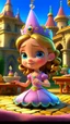 Placeholder: With ribbons and bows, and a table so neat, She readies the castle for a magical feat. The aroma of tea, in the air, starts to twirl, As Princess Penelope invites every boy and girl. , cartoon,3D