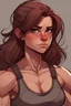 Placeholder: brown haired buff girl syled