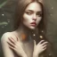 Placeholder: woman with Light-brown long hair, dark fantasy setting, ethereal, soft lighting, soft green eyes, medium cheeks, big forehead, wide chin, small nose, Portrait of mutant, perfect composition